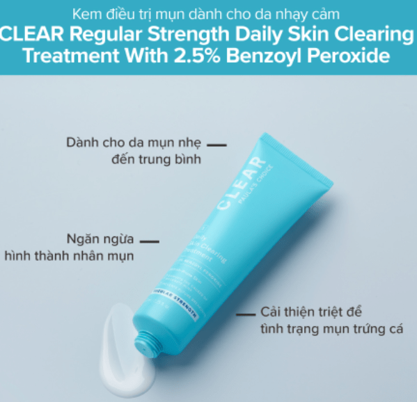 Kem chấm mụn Paula’s Choice Clear Regular Strength Daily Skin Clearing Treatment 2,5% Benzoyl Peroxide